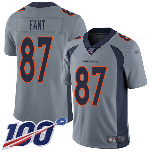 Men Denver Broncos #87 Noah Fant Limited Silver Inverted Legend 100th Season Football NFL Jersey->denver broncos->NFL Jersey